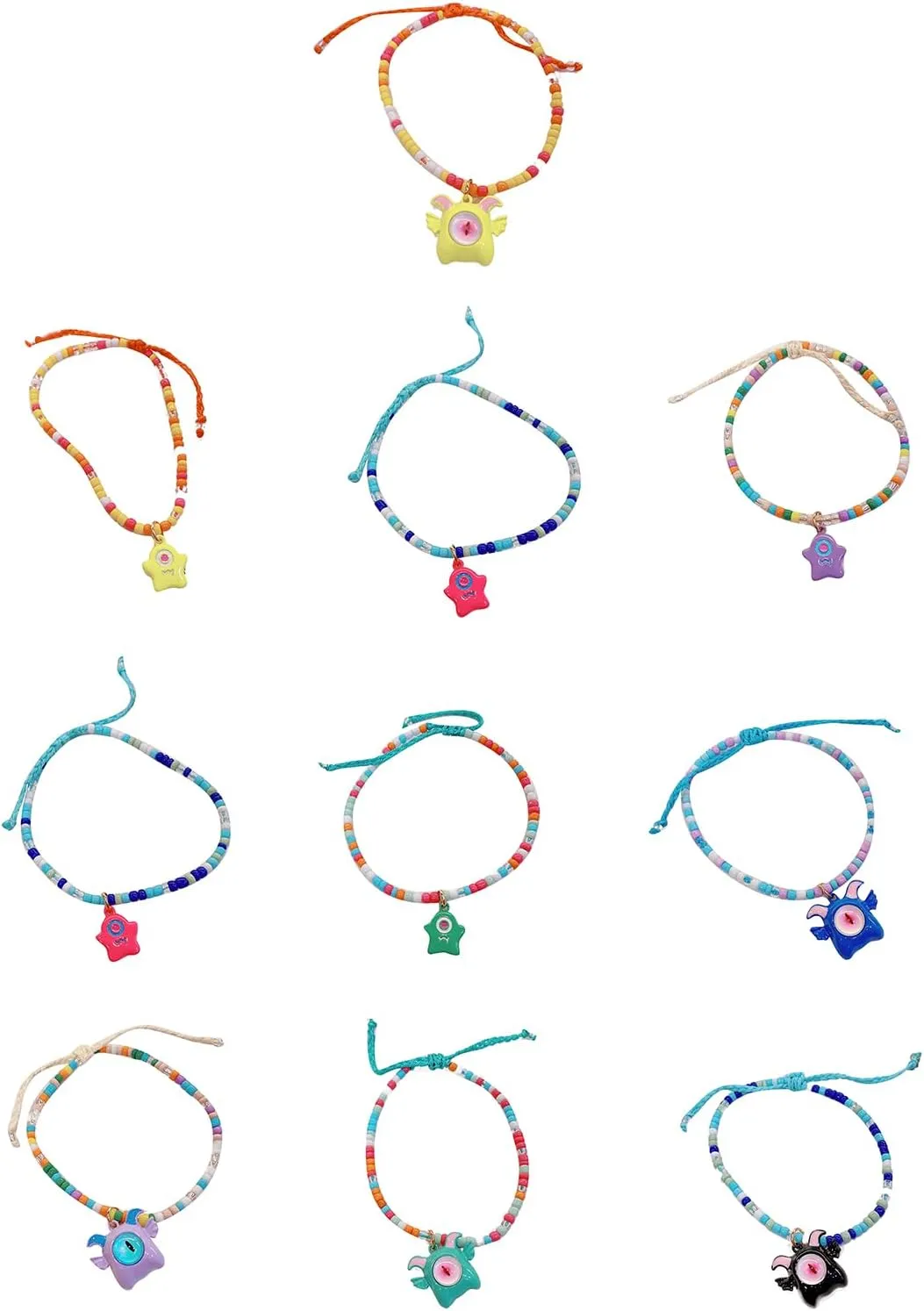 10 Styles Rice Beads Handmade Beaded Elastic Woven Fun One-Eyed Monsters Jewelry Multicolor Jewelry