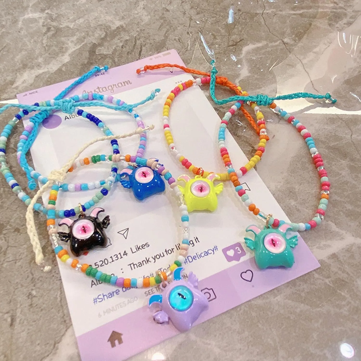 10 Styles Rice Beads Handmade Beaded Elastic Woven Fun One-Eyed Monsters Jewelry Multicolor Jewelry