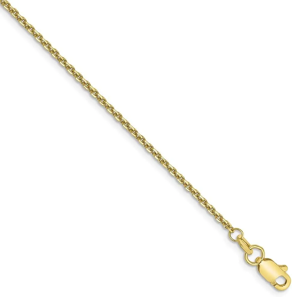 10k Yellow Gold 1.3mm Solid Diamond-Cut Cable Chain Necklace - with Secure Lobster Lock Clasp