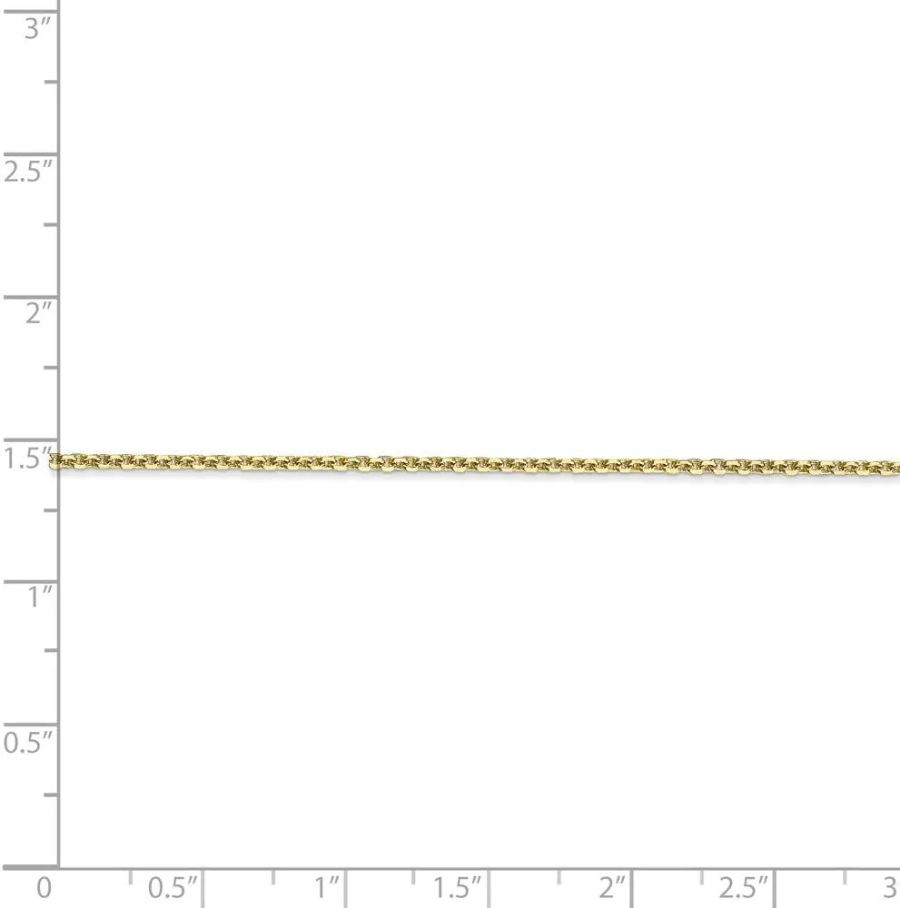 10k Yellow Gold 1.3mm Solid Diamond-Cut Cable Chain Necklace - with Secure Lobster Lock Clasp