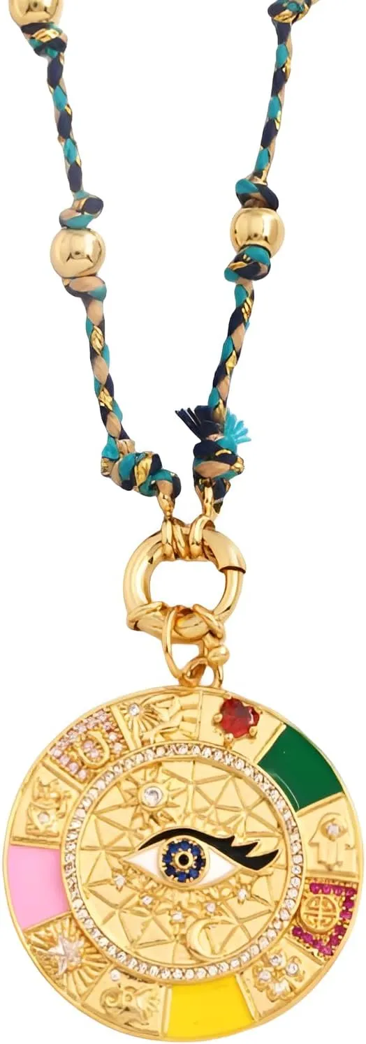 14K Gold Filled Evil Eye Necklace For Women And Men, Star Celestial Blue Green Evil Eye Pendant Long Knot Beaded Necklace, Eyeball Necklace Eye Of Horus Layered Necklace