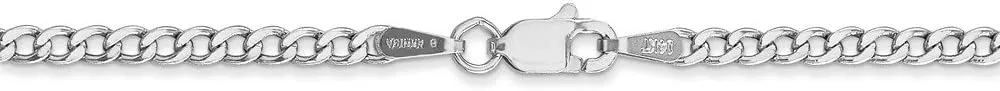 14k White Gold 2.5mm Curb Cuban Link Chain Necklace - with Secure Lobster Lock Clasp