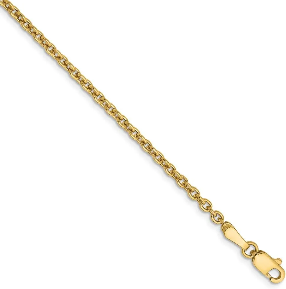 14k Yellow Gold 2.2mm Solid Cable Chain Necklace - with Secure Lobster Lock Clasp