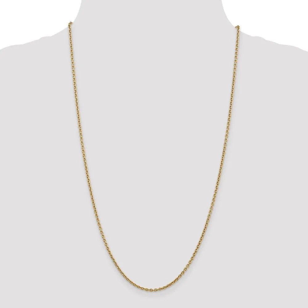 14k Yellow Gold 2.2mm Solid Cable Chain Necklace - with Secure Lobster Lock Clasp