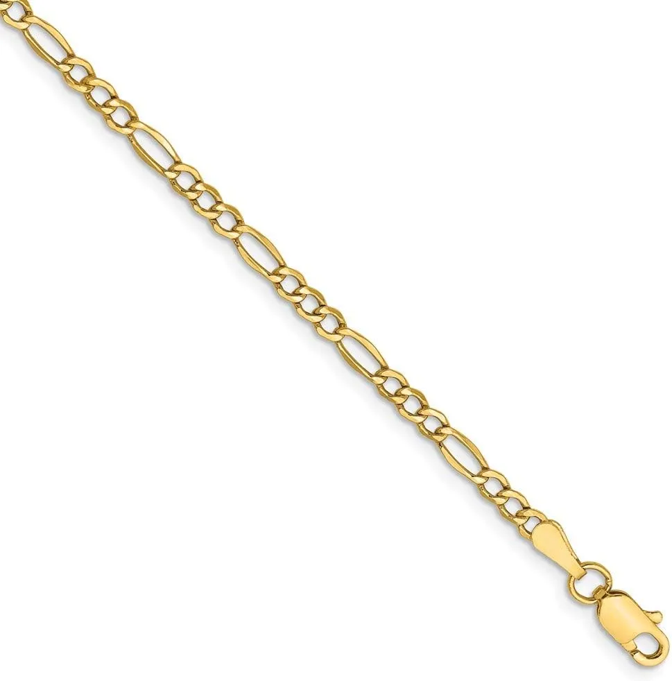 14k Yellow Gold 2.5mm Figaro Chain Necklace - with Secure Lobster Lock Clasp
