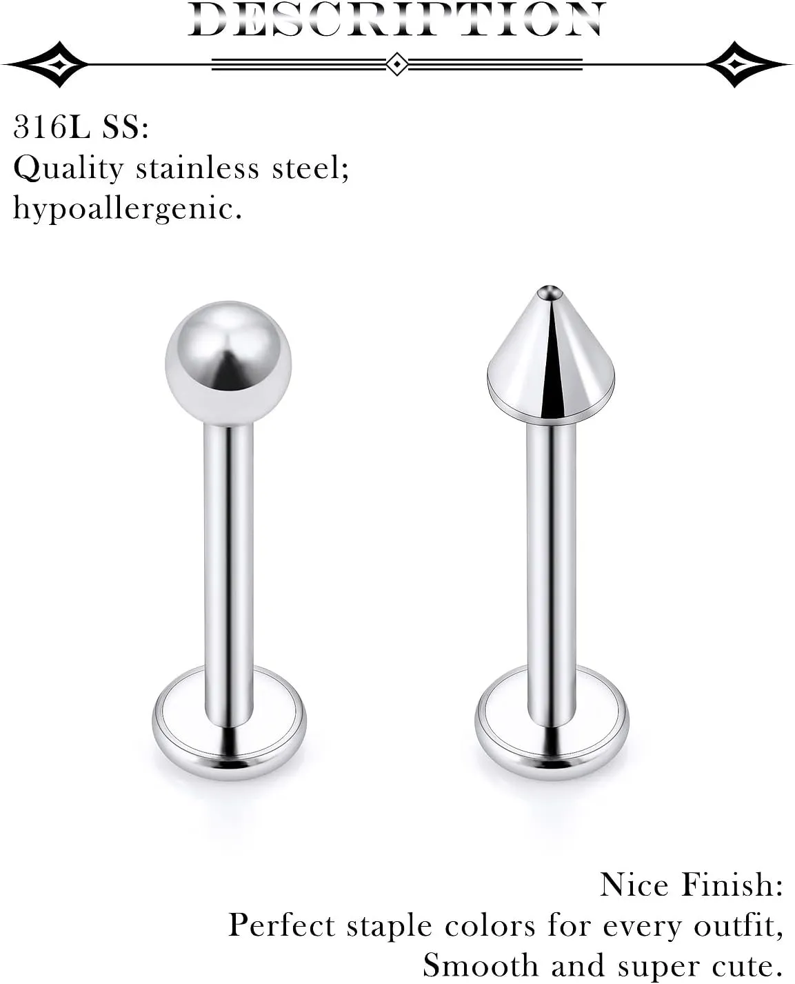16G Lip Rings Surgical Steel Snake Bite Jewelry Labret Jewelry Monroe Lip Barbell Ring Tragus Helix Piercing Jewelry for Women Men 6mm/8mm/10mm/12mm