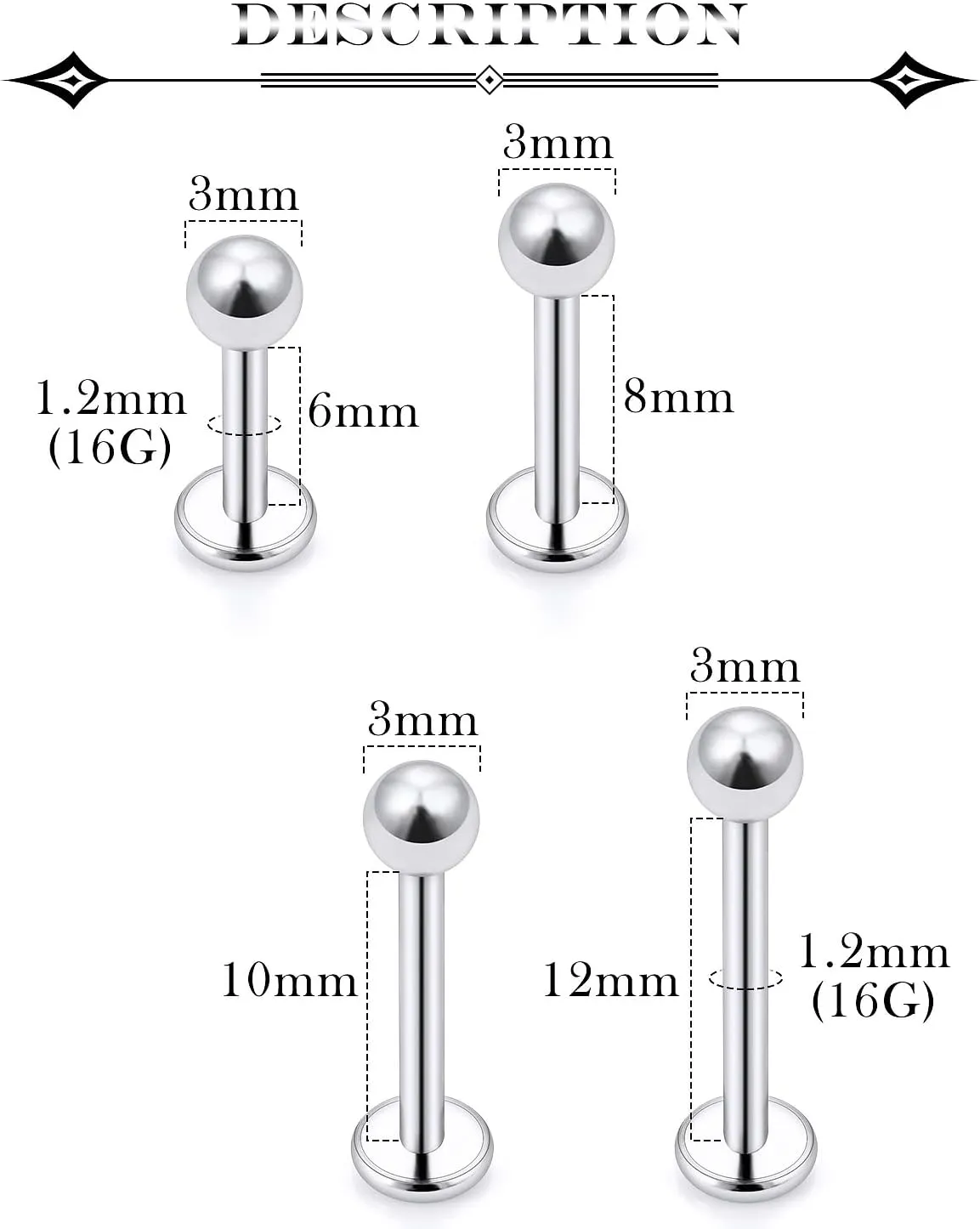 16G Lip Rings Surgical Steel Snake Bite Jewelry Labret Jewelry Monroe Lip Barbell Ring Tragus Helix Piercing Jewelry for Women Men 6mm/8mm/10mm/12mm