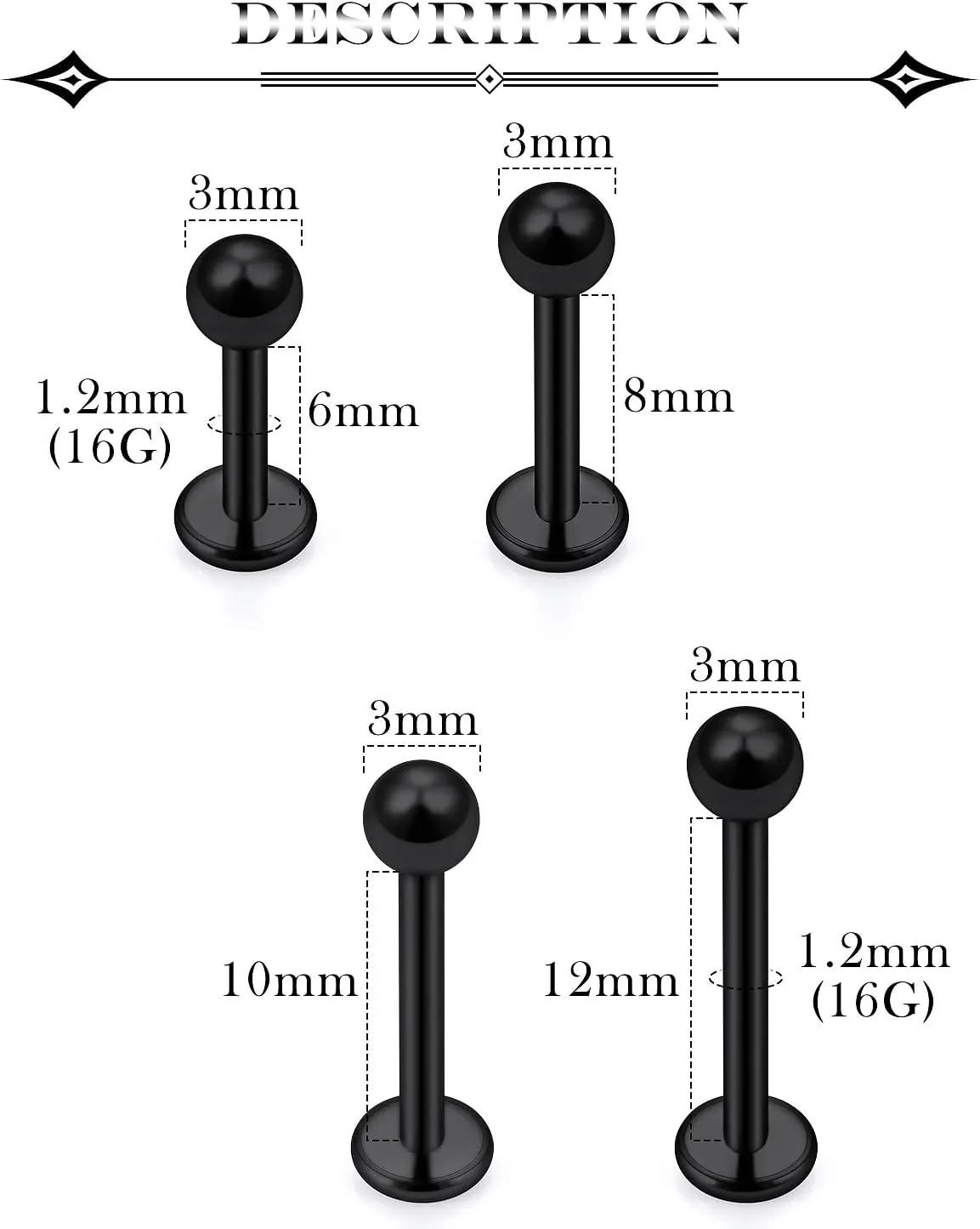 16G Lip Rings Surgical Steel Snake Bite Jewelry Labret Jewelry Monroe Lip Barbell Ring Tragus Helix Piercing Jewelry for Women Men 6mm/8mm/10mm/12mm