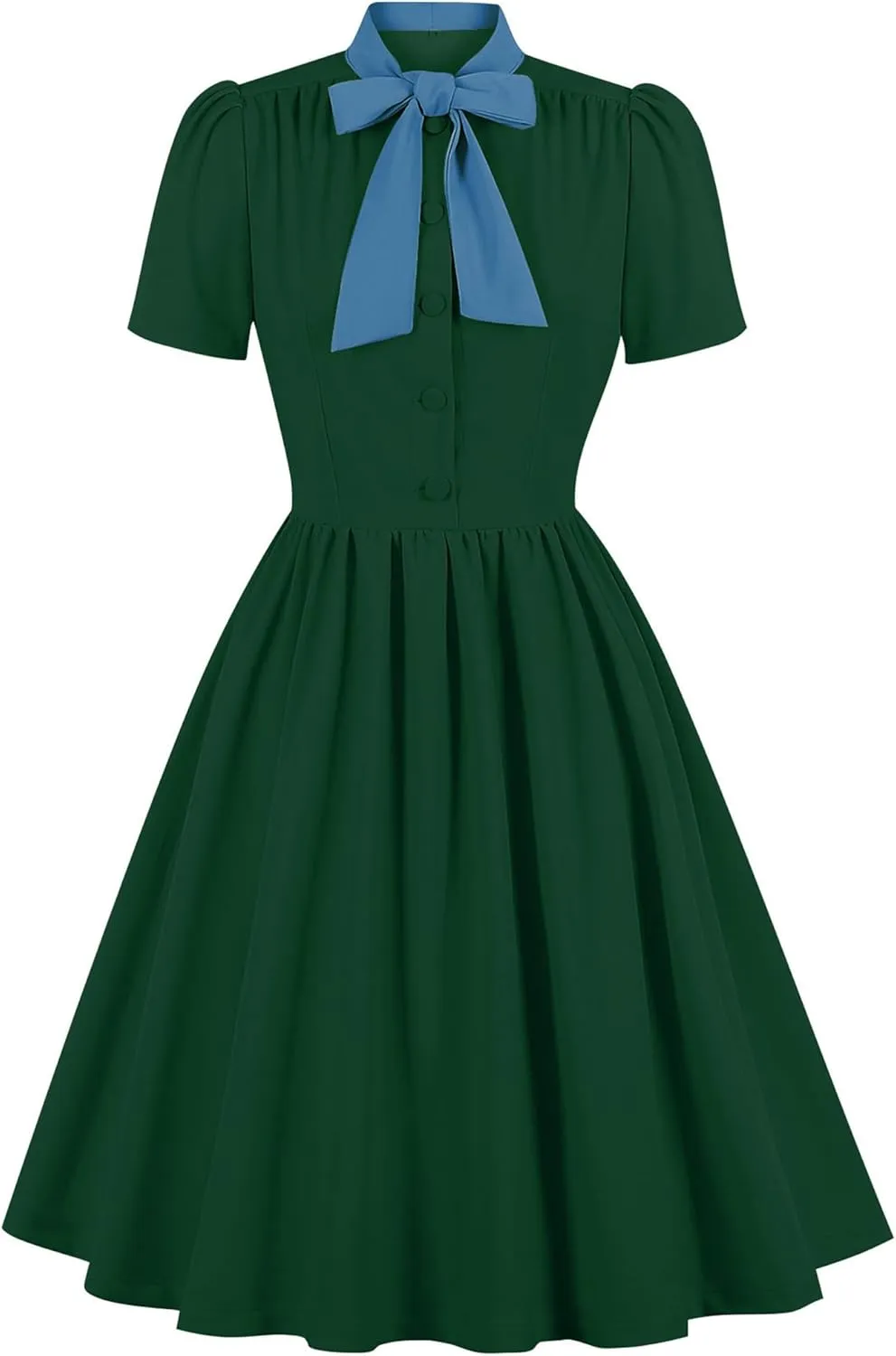 1950s Dresses for Women Vintage Rockabilly Retro Short Sleeve Tie Midi Dress Cocktail Party Evening Prom Gown