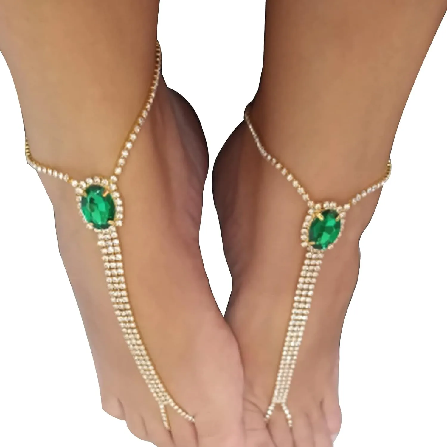 1Pair Beach Rhinestone Barefoot Sandals Anklet with Toe Ring Crystal Anklet Bracelet Rhinestone Bridal Wedding Foot Chain Sandal Anklet for Women