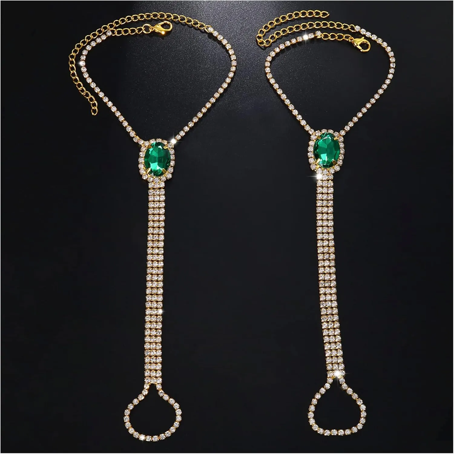 1Pair Beach Rhinestone Barefoot Sandals Anklet with Toe Ring Crystal Anklet Bracelet Rhinestone Bridal Wedding Foot Chain Sandal Anklet for Women