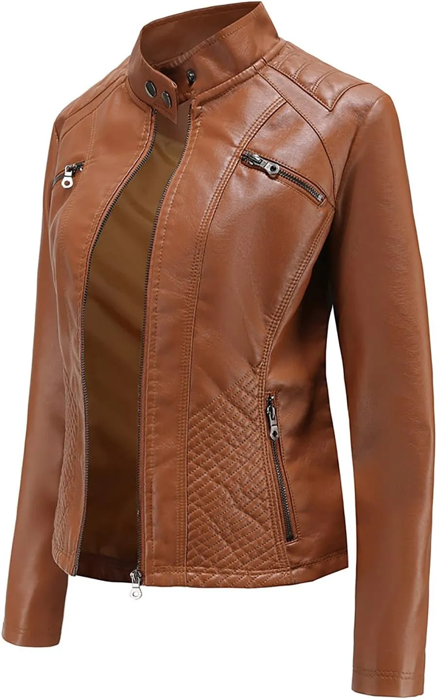 2022 Trendy Faux Leather Jacket Women Quilted Slim Fit Casual Motorcycle Jacket Long Sleeve Moto Biker Coat Outwear