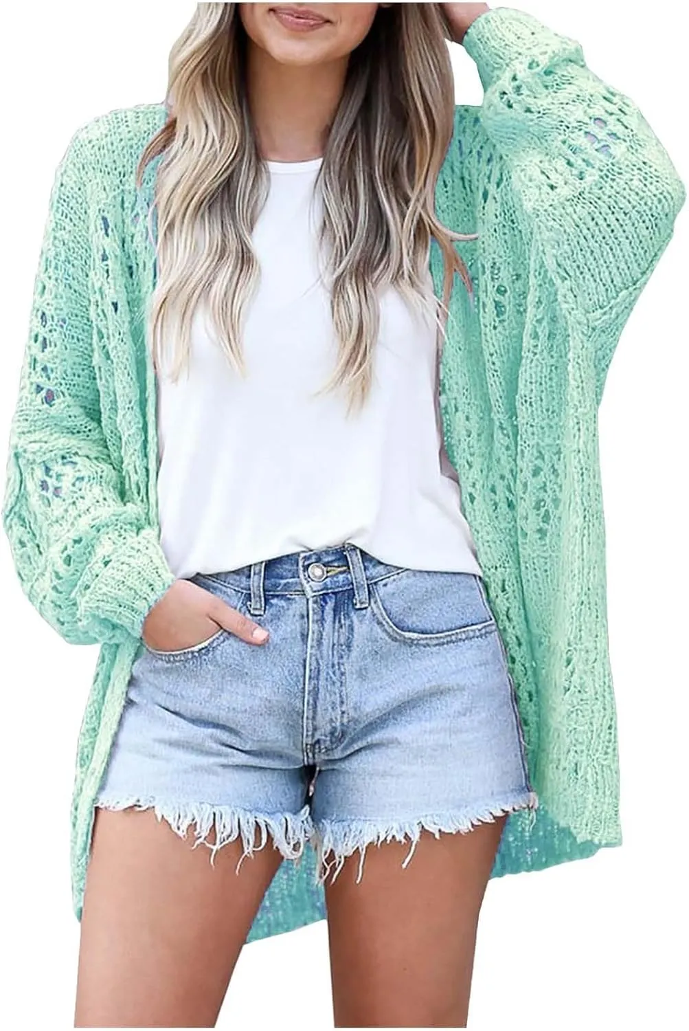 2024 Summer Crochet Cardigan Sweater Long Sleeve Boho Oversized Open Front Outwear Cotton Emporium Cardigan
