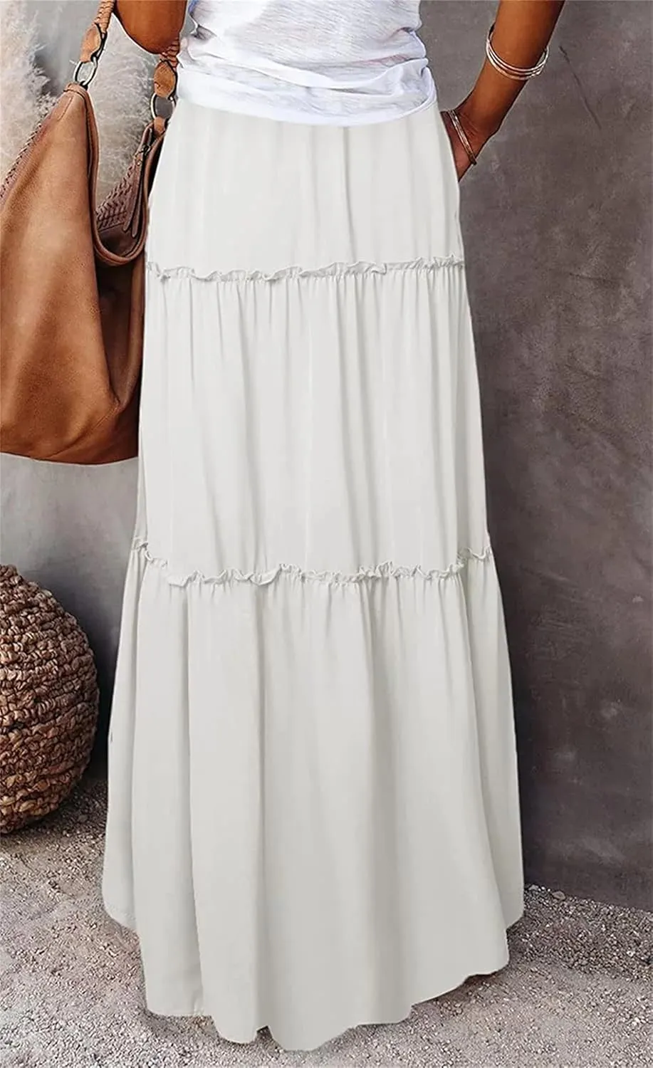 2024 Womens Floral Print Boho Maxi Skirt Elastic High Waist Pleated Ruffle Flowy Charming Bohemian Long Skirts S-XL