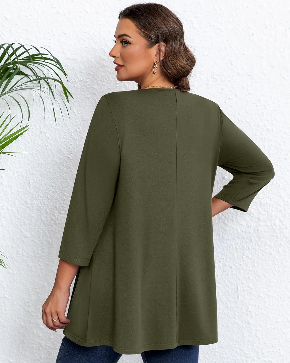 3 Pack Women's Plus Size Tunic Tops, 3/4 Sleeve Loose Fit Tunics Comfy Casual Swing Tops Flare T-shirt for Leggings
