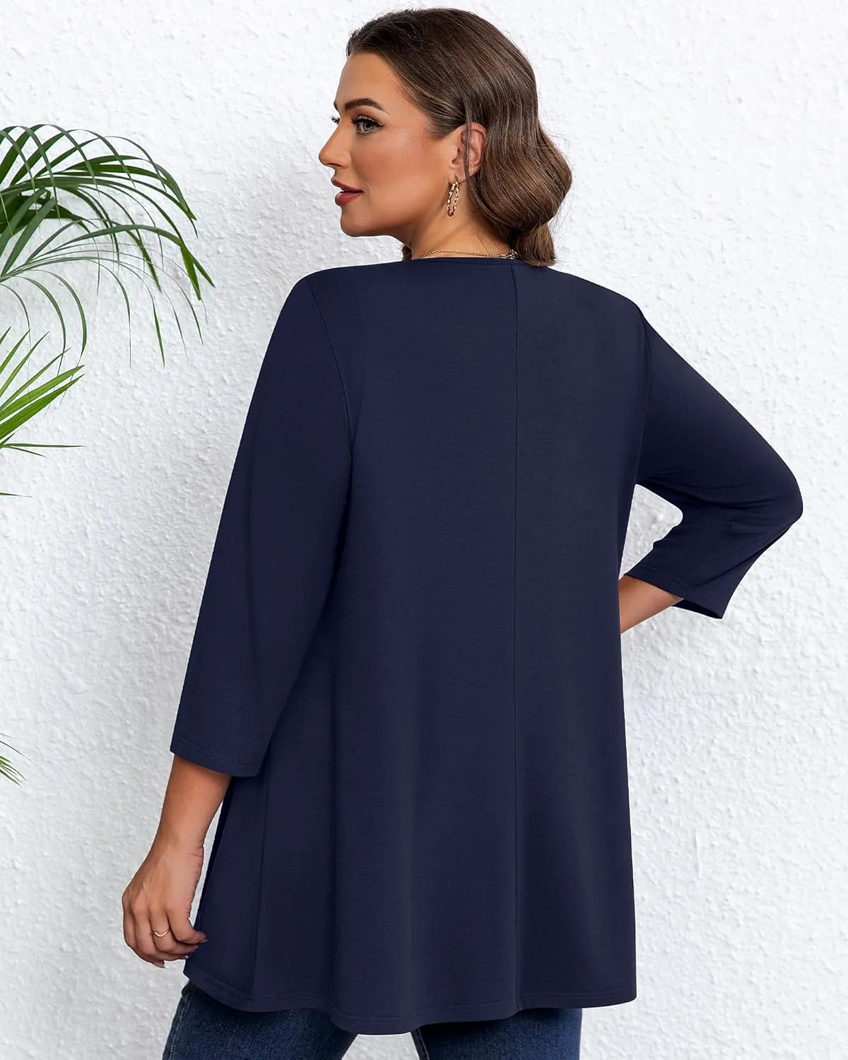 3 Pack Women's Plus Size Tunic Tops, 3/4 Sleeve Loose Fit Tunics Comfy Casual Swing Tops Flare T-shirt for Leggings