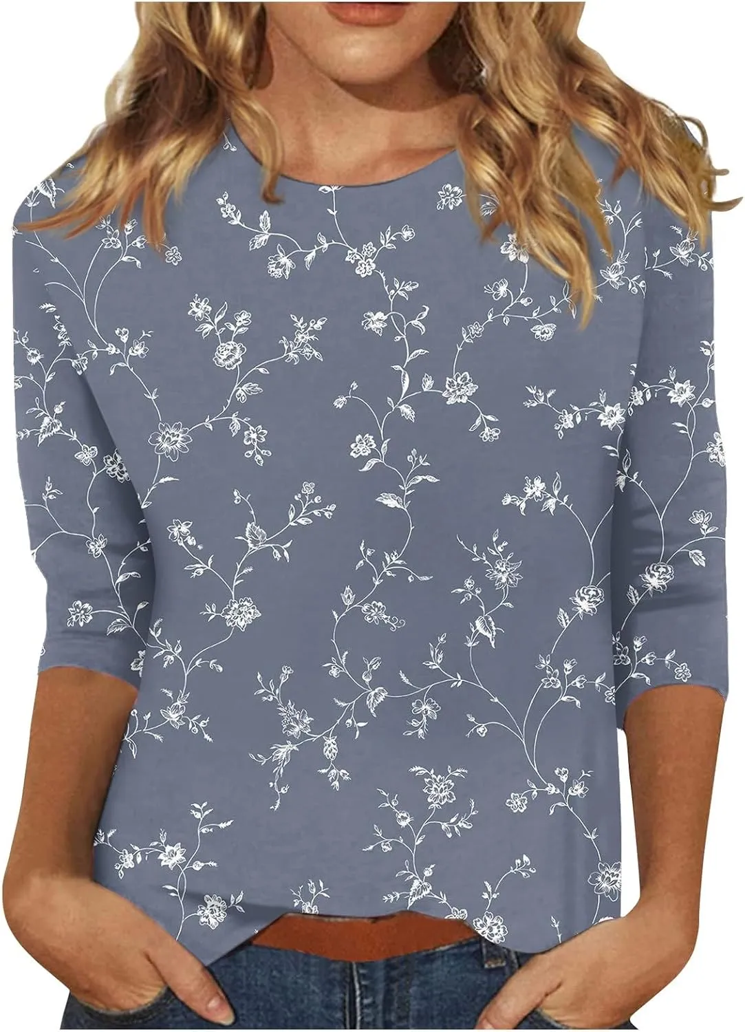 3/4 Length Sleeve Womens Tops Casual Loose Fit T Shirts Cute Three Quarter Length Tunic Tops Ladies Tops and Blouses
