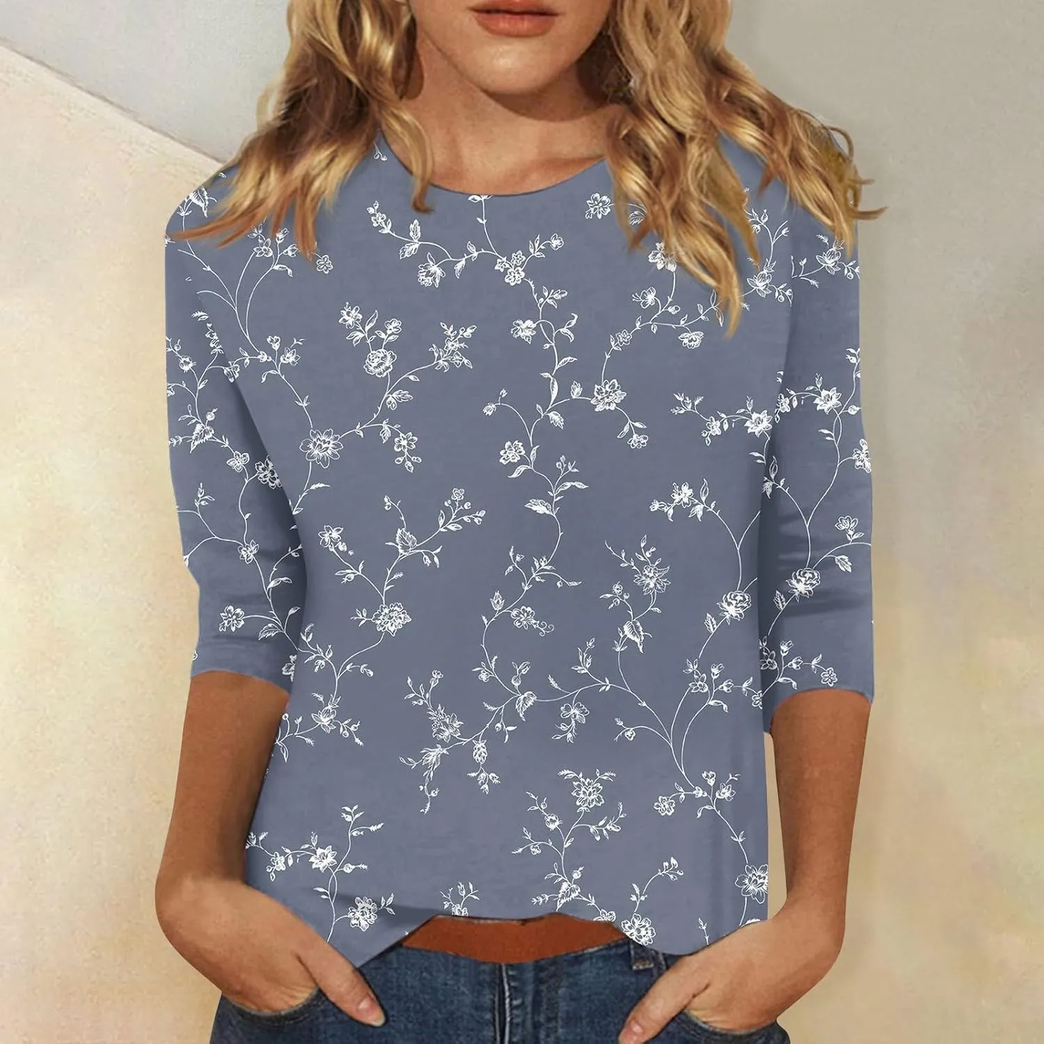 3/4 Length Sleeve Womens Tops Casual Loose Fit T Shirts Cute Three Quarter Length Tunic Tops Ladies Tops and Blouses