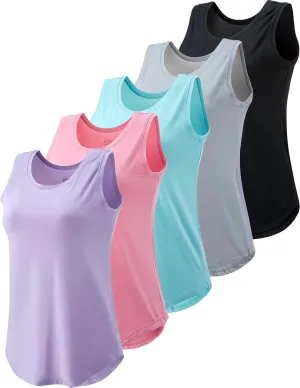 5 Pack Wide Straps Womens Workout Tank Tops, Athletic Sleeveless Shirts for Women, Ladies Exercise Tops for Yoga Tennis