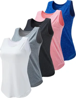 5 Pack Wide Straps Womens Workout Tank Tops, Athletic Sleeveless Shirts for Women, Ladies Exercise Tops for Yoga Tennis