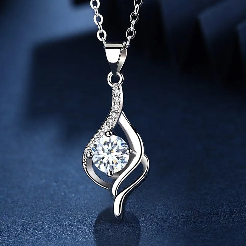 925 Silver Needle Earrings Princess Crystal Pendant Necklace Jewelry Sets Woman Trendy Jewelry Girl Gift