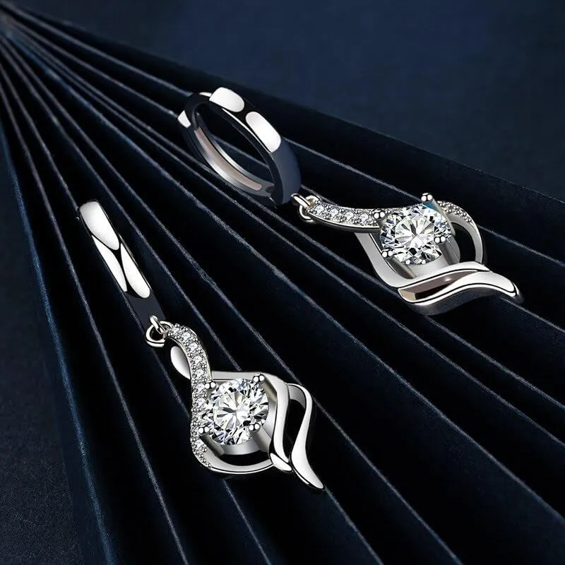 925 Silver Needle Earrings Princess Crystal Pendant Necklace Jewelry Sets Woman Trendy Jewelry Girl Gift