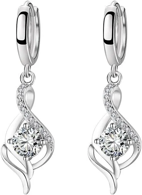 925 Silver Needle Earrings Princess Crystal Pendant Necklace Jewelry Sets Woman Trendy Jewelry Girl Gift