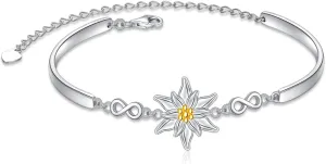 925 Sterling Silver Jewelry Adjustable Flower Edelweiss Bracelet Floral Jewelry for Women Birthday Oktoberfest Gifts