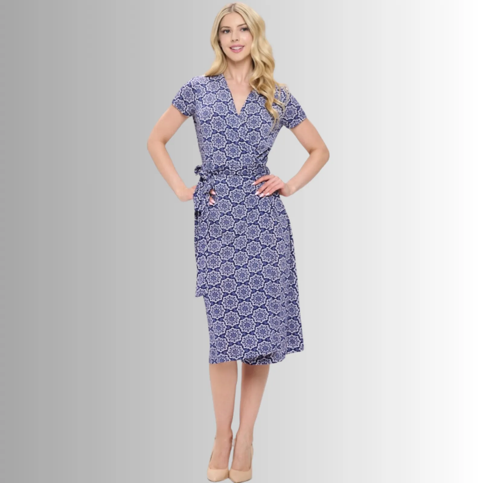 A Feminine Touch Navy Floral Jersey Wrap Dress