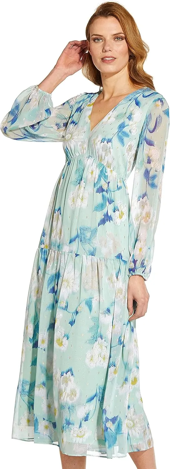 Adrianna Papell Women's Floral Chiffon Tiered Dress