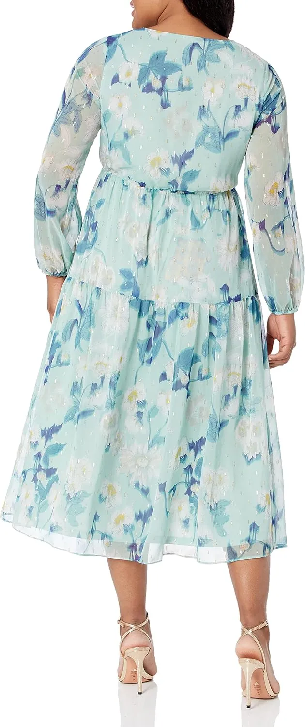 Adrianna Papell Women's Floral Chiffon Tiered Dress