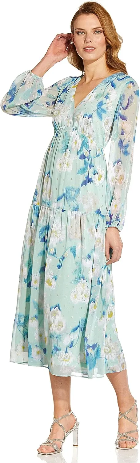 Adrianna Papell Women's Floral Chiffon Tiered Dress