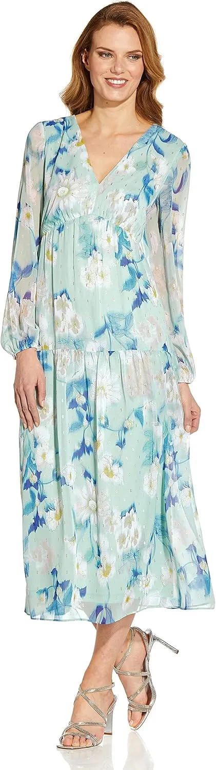 Adrianna Papell Women's Floral Chiffon Tiered Dress
