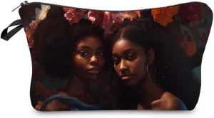 African Ameican Black Sisters Makeup Bag Cute Small Makeup Organizer Bag Travel Toiletry Zipper Pouch Black Sisters Gifts Black Sisters Cosmetic Bag for Women Friends