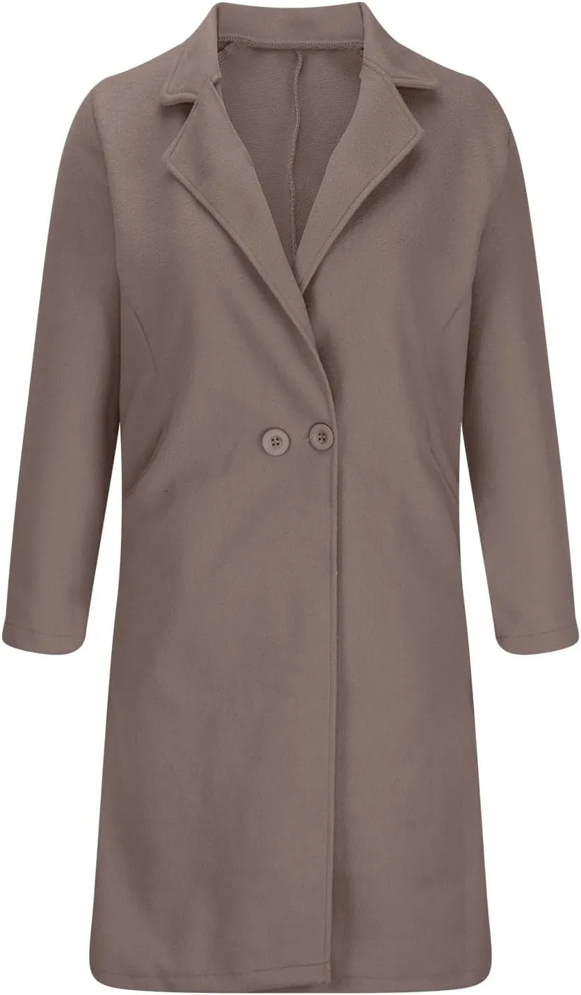 Akklian Women's Wool & Pea Coats Winter Thick Woolen Overcoat Knee-Length Trendy Trench Coat Lapel Jacket Oversized Outerwear