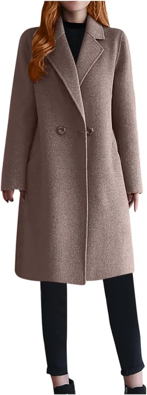Akklian Women's Wool & Pea Coats Winter Thick Woolen Overcoat Knee-Length Trendy Trench Coat Lapel Jacket Oversized Outerwear
