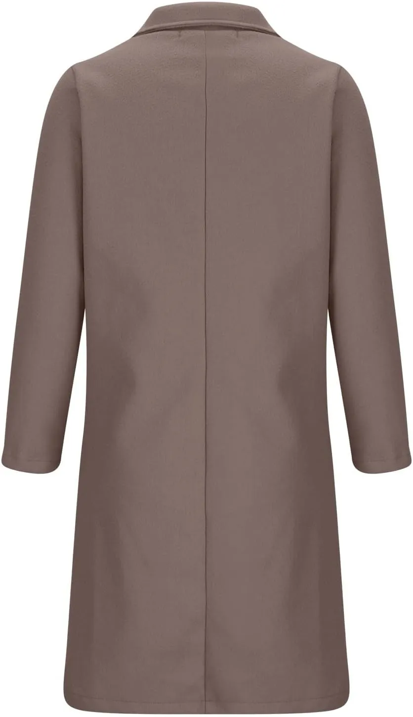 Akklian Women's Wool & Pea Coats Winter Thick Woolen Overcoat Knee-Length Trendy Trench Coat Lapel Jacket Oversized Outerwear