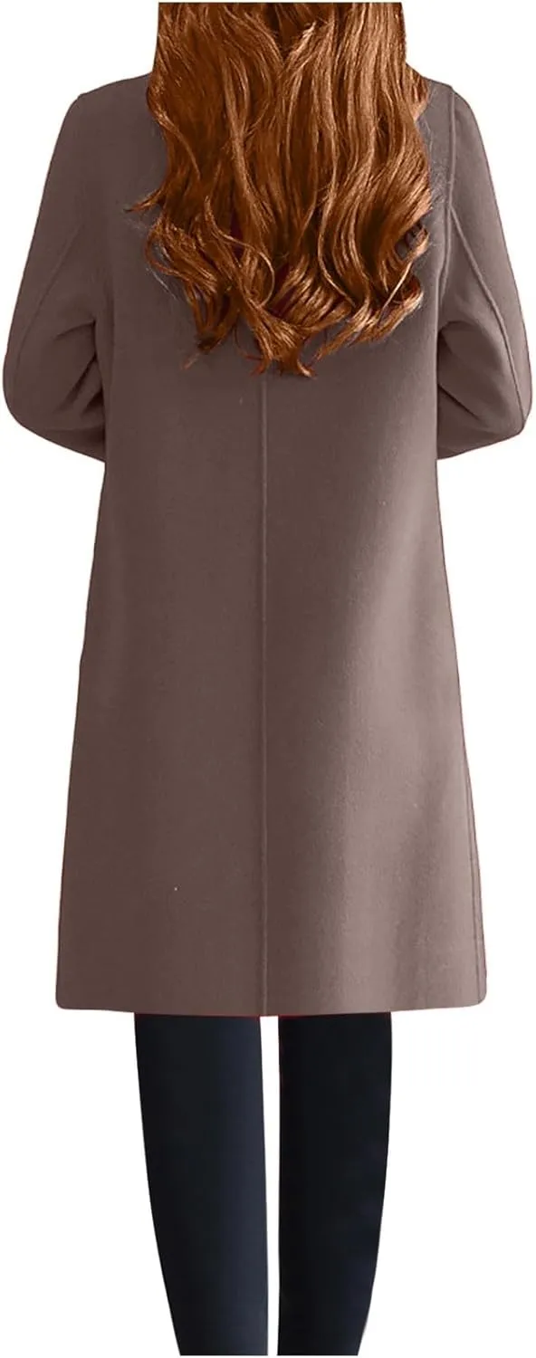 Akklian Women's Wool & Pea Coats Winter Thick Woolen Overcoat Knee-Length Trendy Trench Coat Lapel Jacket Oversized Outerwear