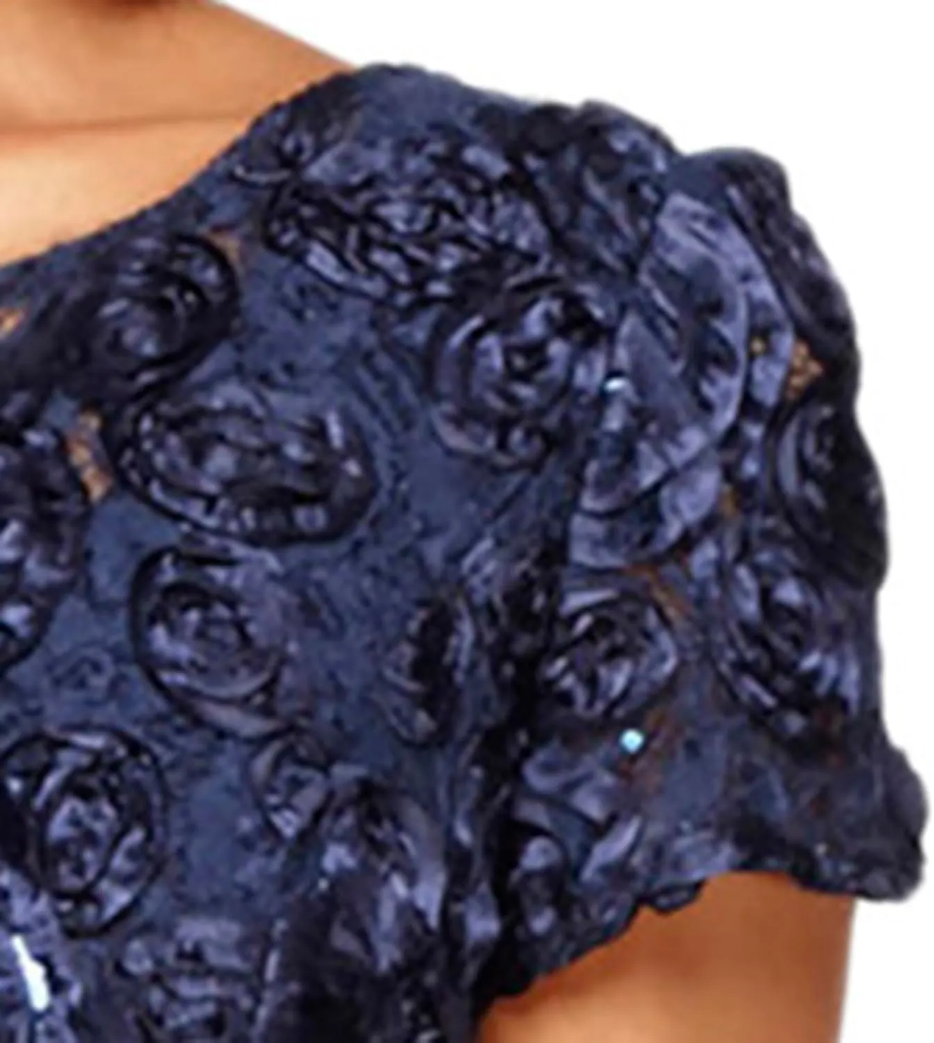 Alex Evenings Women's Long Rosette Mother of The Bride Dress with Short Sleeves, Wedding Guest (Petite and Regular Sizes)