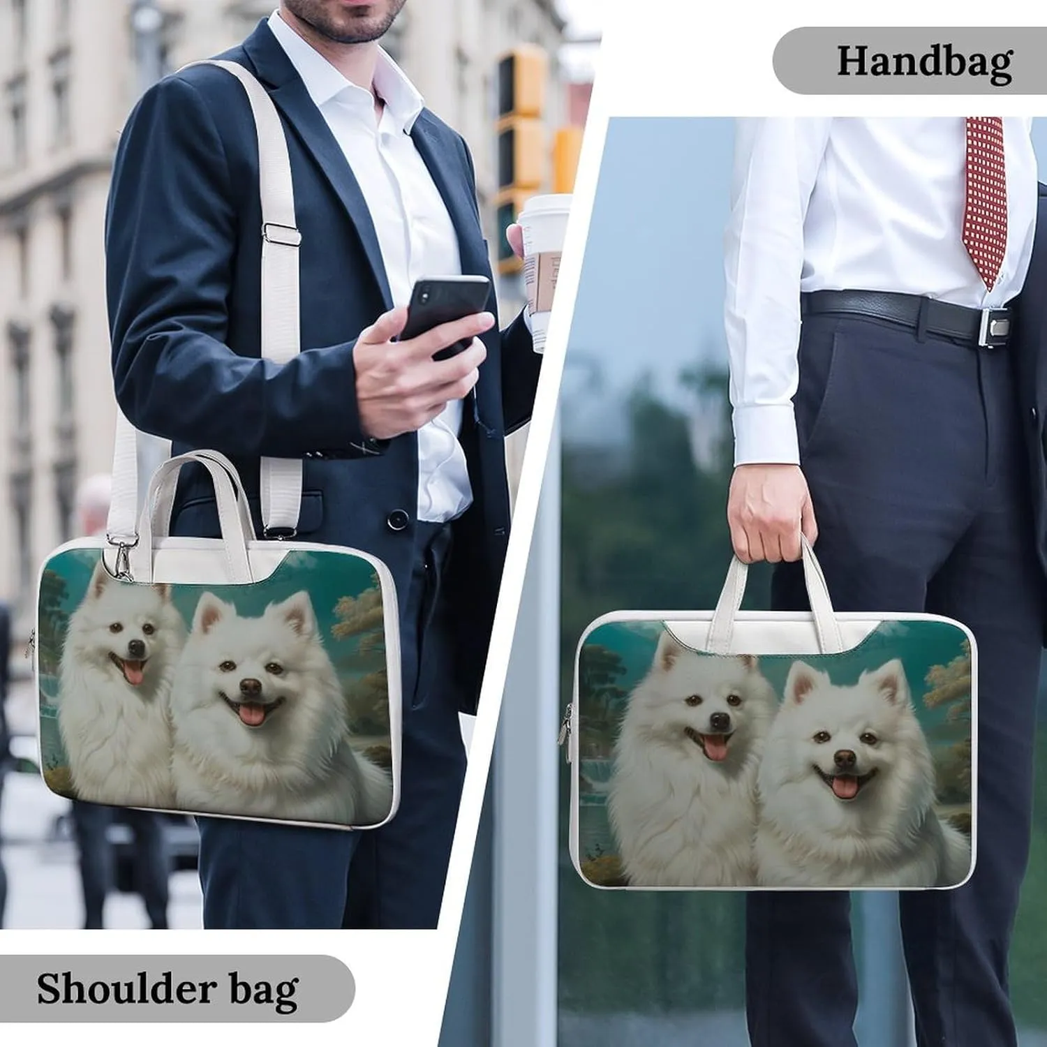 American Eskimos Dogs Laptop Tote Bag Waterproof Computer Carrying Case Business Office Briefcase