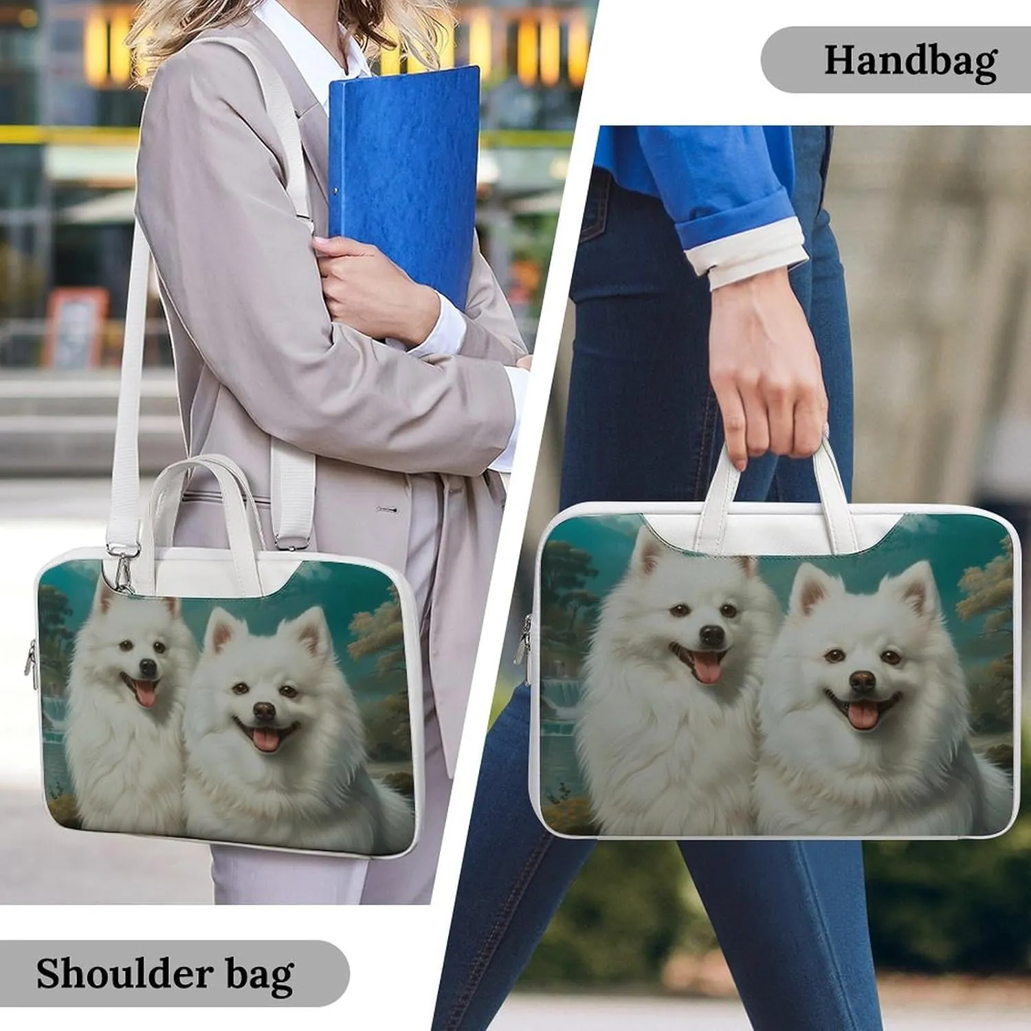 American Eskimos Dogs Laptop Tote Bag Waterproof Computer Carrying Case Business Office Briefcase