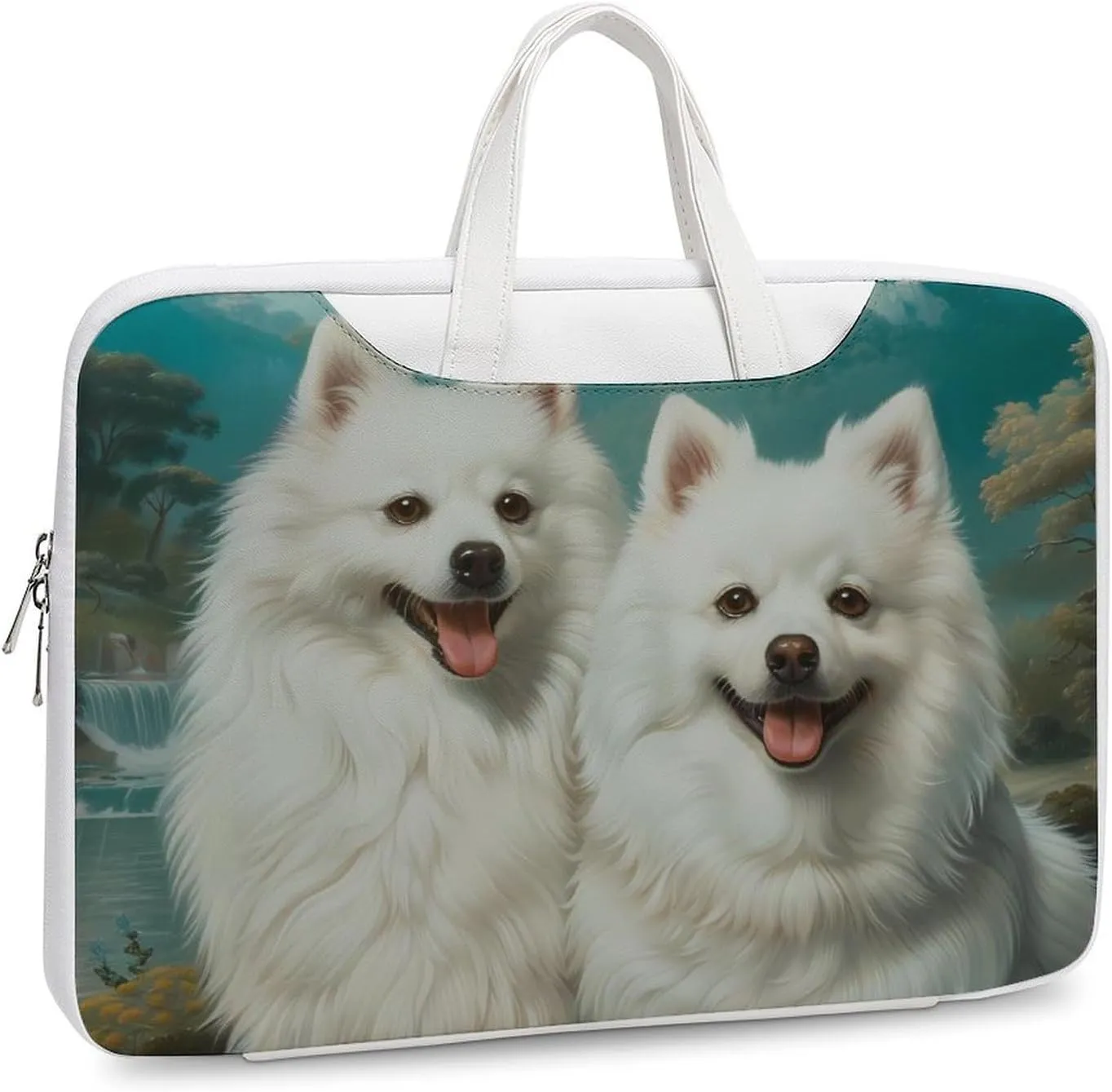 American Eskimos Dogs Laptop Tote Bag Waterproof Computer Carrying Case Business Office Briefcase