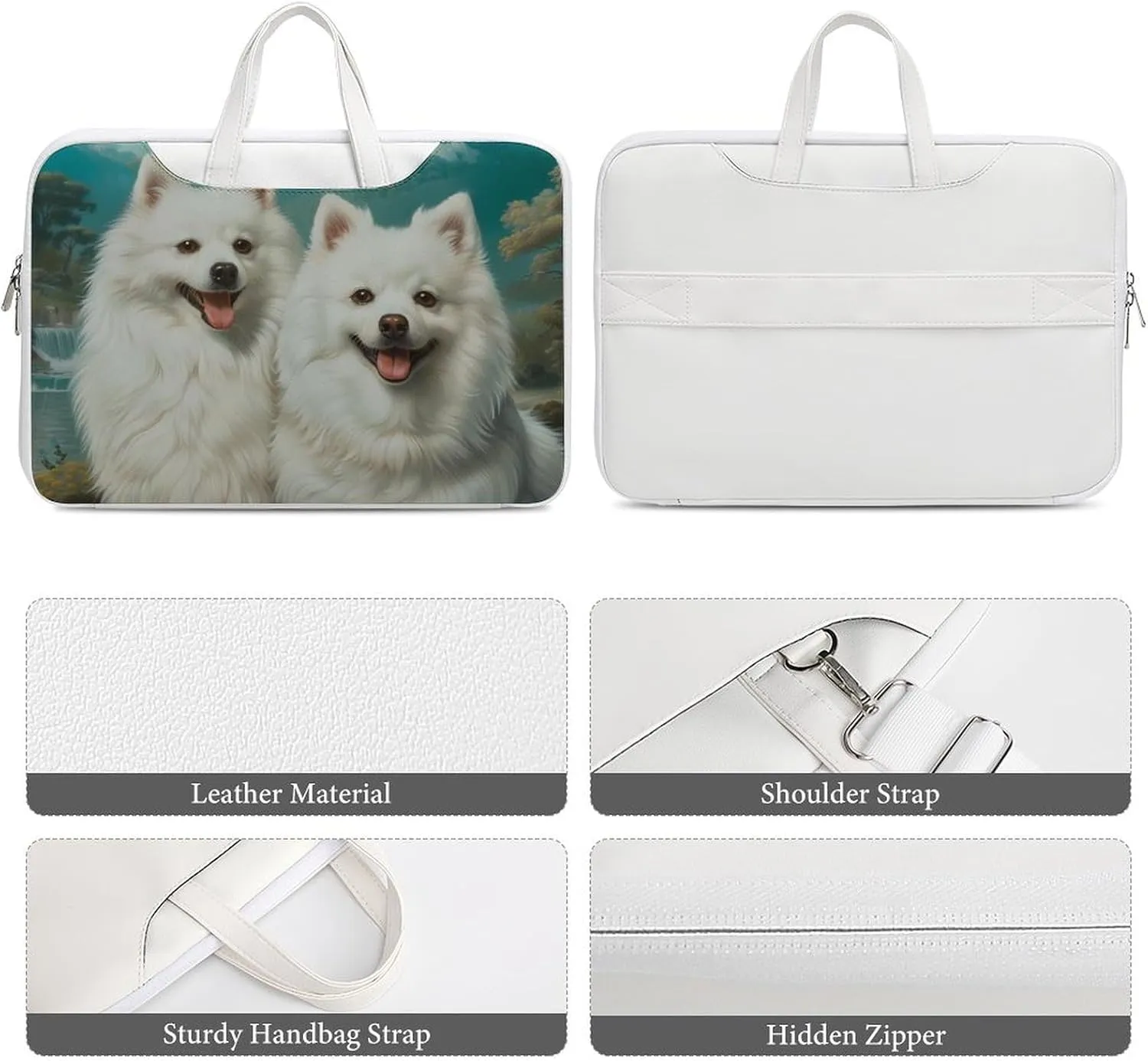 American Eskimos Dogs Laptop Tote Bag Waterproof Computer Carrying Case Business Office Briefcase