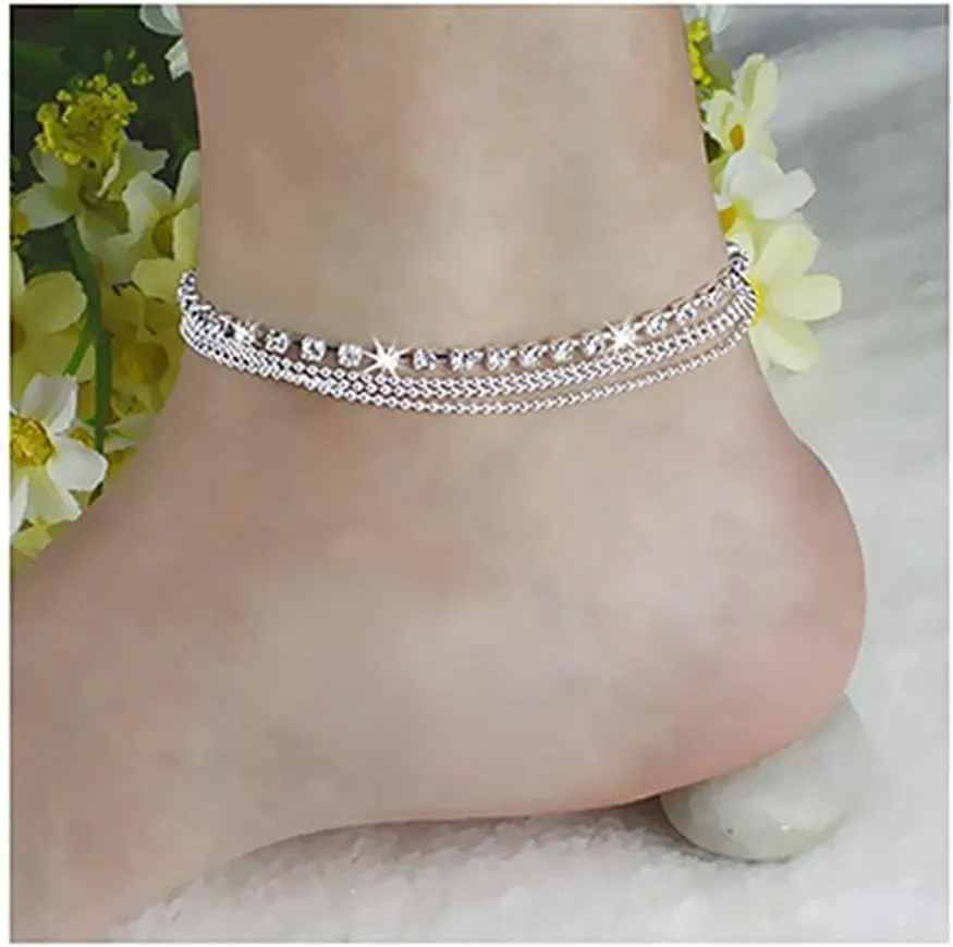 Anklet Multilayer Chain Anklet Ladies Foot Chains Leg Bracelet Fashion Anklet Anklet for Women (Metal Color : Silver)