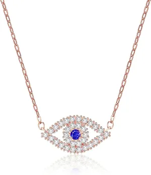 Apsvo Dainty Evil Eye Necklace, Silver/Gold/Rose Gold Protection Jewelry for Women Trendy Jewelry