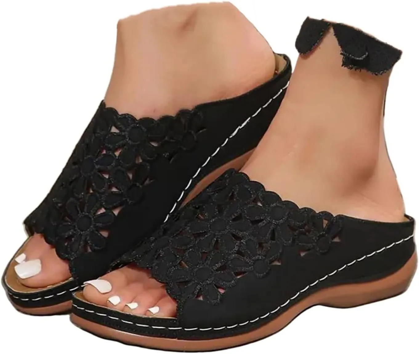 Arch Support Wedge Sandals for Women Dressy Summer Slip On Comfortable Slide Shoes Orthopedic Comfortable Casual Walking Slippers