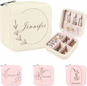 Artsadd Personalized Name Jewelry Case for Women, Custom Flower Jewelry Box for Bachelorette Party Customized Leather Jewelry Organizer Storage Box for Christmas New Year Birthday