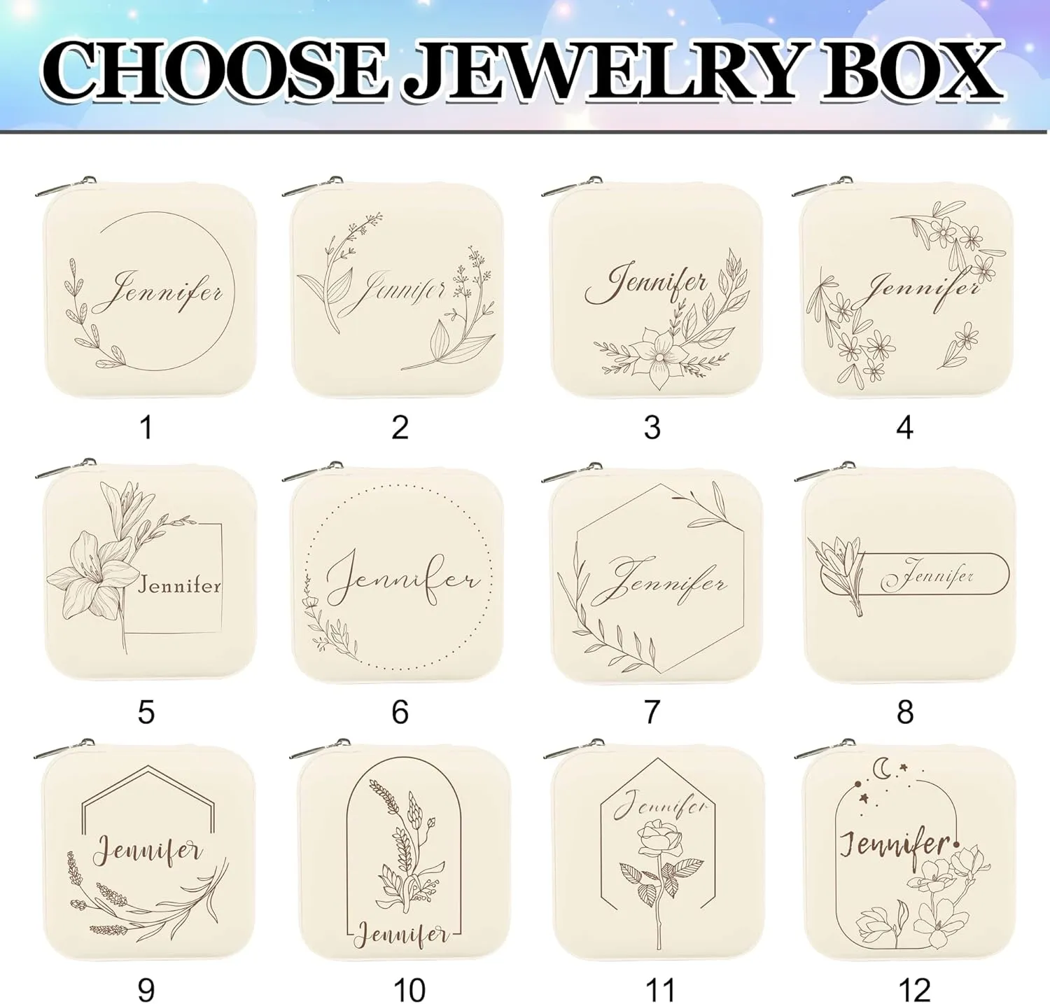 Artsadd Personalized Name Jewelry Case for Women, Custom Flower Jewelry Box for Bachelorette Party Customized Leather Jewelry Organizer Storage Box for Christmas New Year Birthday