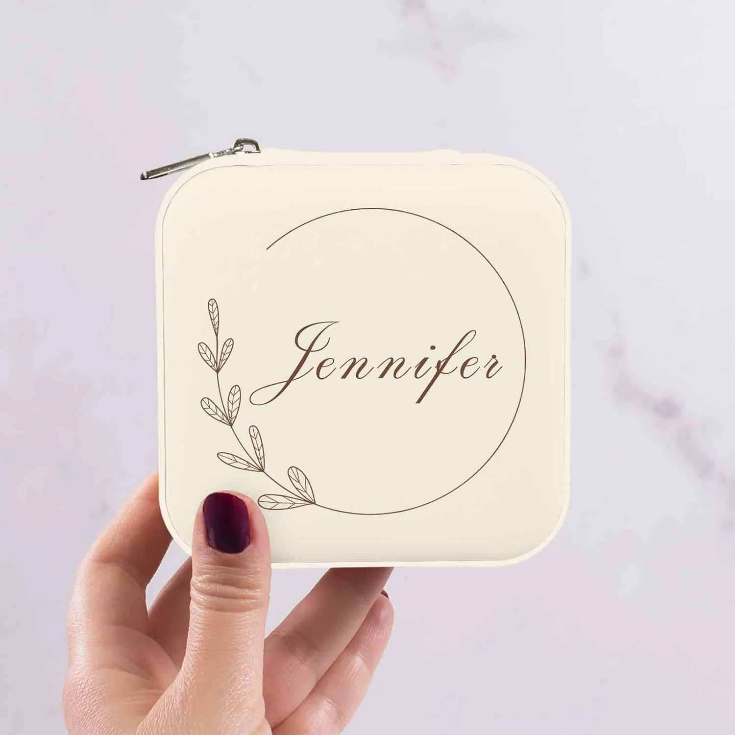 Artsadd Personalized Name Jewelry Case for Women, Custom Flower Jewelry Box for Bachelorette Party Customized Leather Jewelry Organizer Storage Box for Christmas New Year Birthday