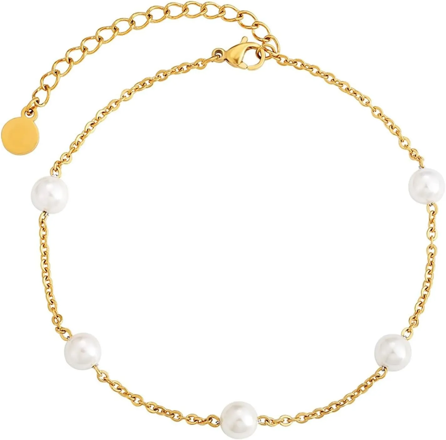 Beach Anklet, Anklets for Women Jewelry with Pearls Oval Body Chains Stainless Steel